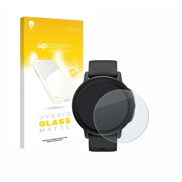 Face avant d’un emballage produit avec le logo de la marque upscreen. À côté, l’appareil Garmin Bounce 2 est représenté avec l