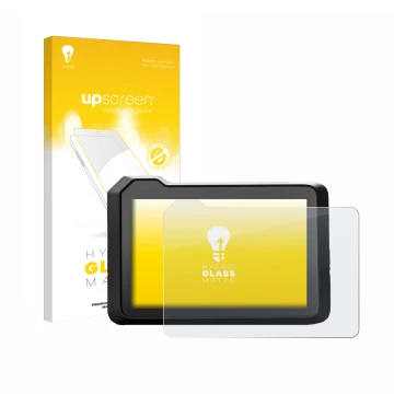 Face avant d’un emballage produit avec le logo de la marque upscreen. À côté, l’appareil KTM 990 Duke 2024 est représenté avec