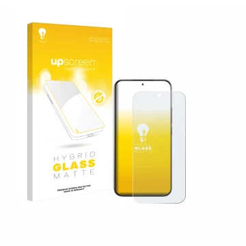Face avant d’un emballage produit avec le logo de la marque upscreen. À côté, l’appareil Xiaomi 17 est représenté avec la prot