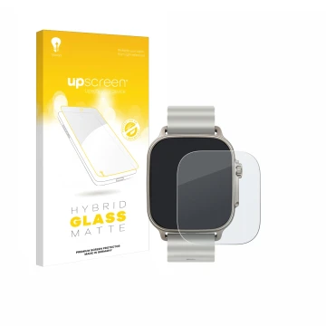 Face avant d’un emballage produit avec le logo de la marque upscreen. À côté, l’appareil realme Watch 5 est représenté avec la