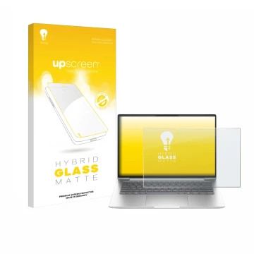 Face avant d’un emballage produit avec le logo de la marque upscreen. À côté, l’appareil HP EliteBook 655 G11 est représenté a