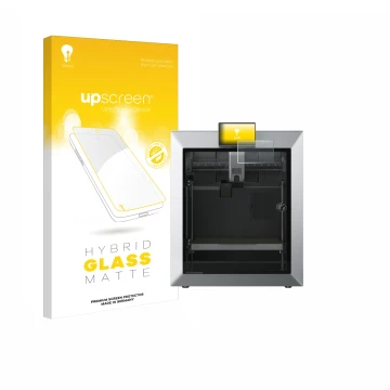 Face avant d’un emballage produit avec le logo de la marque upscreen. À côté, l’appareil Qidi Tech Q2 est représenté avec la p