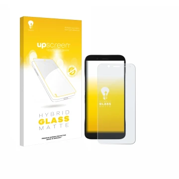 Face avant d’un emballage produit avec le logo de la marque upscreen. À côté, l’appareil Datalogic Memor 17 HC est représenté 
