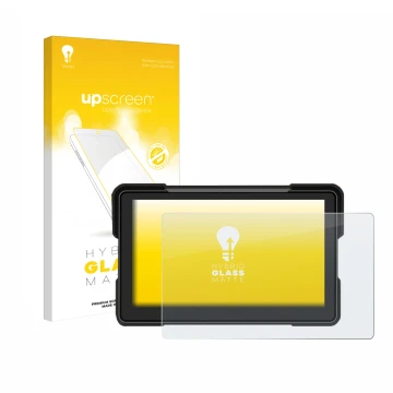 Face avant d’un emballage produit avec le logo de la marque upscreen. À côté, l’appareil Airpuxem Motorrad Carplay 7