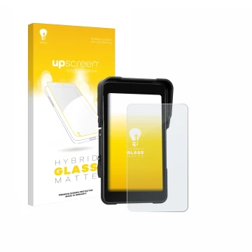 Face avant d’un emballage produit avec le logo de la marque upscreen. À côté, l’appareil CAMECHO Motorrad Carplay 5
