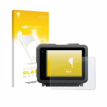 Face avant d’un emballage produit avec le logo de la marque upscreen. À côté, l’appareil GoPro Lit Hero est représenté avec la