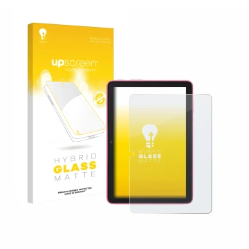 Face avant d’un emballage produit avec le logo de la marque upscreen. À côté, l’appareil Amazon Fire HD 8 2024 est représenté 