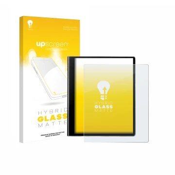 Face avant d’un emballage produit avec le logo de la marque upscreen. À côté, l’appareil eazeye Paper 2.0 est représenté avec 