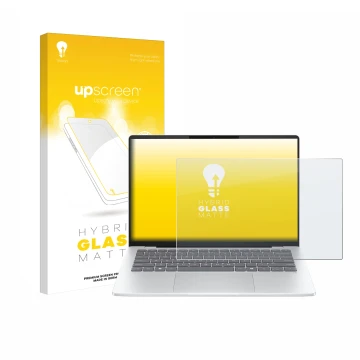 Face avant d’un emballage produit avec le logo de la marque upscreen. À côté, l’appareil HP OmniBook 5 14 est représenté avec 