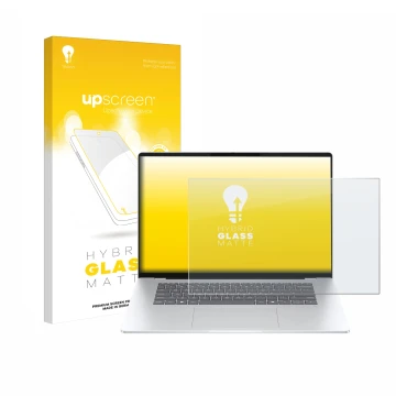 Face avant d’un emballage produit avec le logo de la marque upscreen. À côté, l’appareil HP OmniBook 5 16 est représenté avec 
