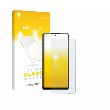 Face avant d’un emballage produit avec le logo de la marque upscreen. À côté, l’appareil Tecno Pova 7 est représenté avec la p