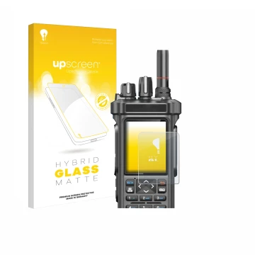 Face avant d’un emballage produit avec le logo de la marque upscreen. À côté, l’appareil Radtel RT-950 Pro est représenté avec