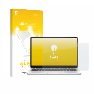 Face avant d’un emballage produit avec le logo de la marque upscreen. À côté, l’appareil Dell Pro 14 Premium PA14250 Non-Touch