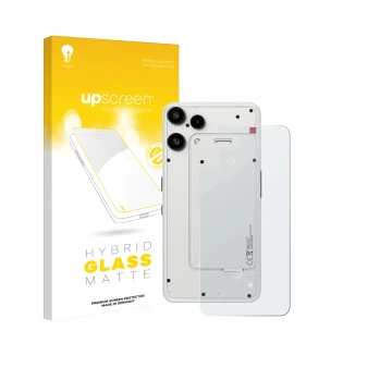 Face avant d’un emballage produit avec le logo de la marque upscreen. À côté, l’appareil Nothing Phone (3a) Lite (Arrière) est