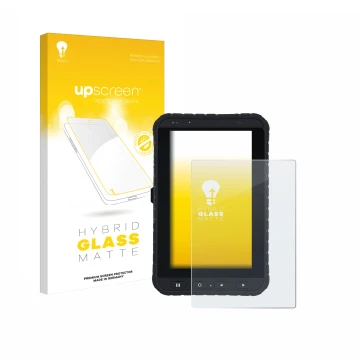 Face avant d’un emballage produit avec le logo de la marque upscreen. À côté, l’appareil Winmate M700DQ8 est représenté avec l