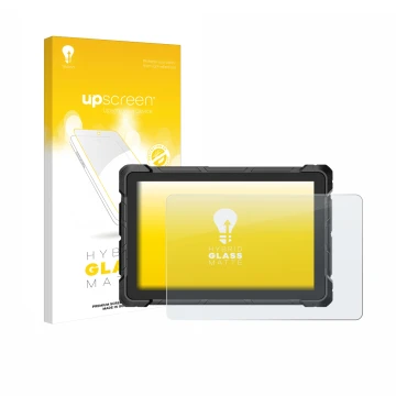 Face avant d’un emballage produit avec le logo de la marque upscreen. À côté, l’appareil Higole F7G Rugged Tablet 10.1