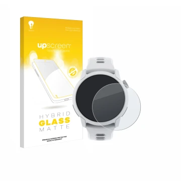 Face avant d’un emballage produit avec le logo de la marque upscreen. À côté, l’appareil Coros Pace 4 est représenté avec la p