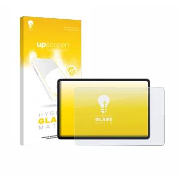Face avant d’un emballage produit avec le logo de la marque upscreen. À côté, l’appareil Huawei MatePad 11.5