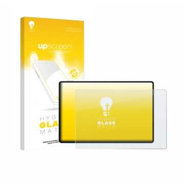 Face avant d’un emballage produit avec le logo de la marque upscreen. À côté, l’appareil Huawei MatePad Pro 12.2