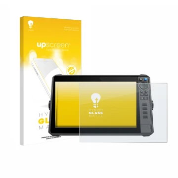 Face avant d’un emballage produit avec le logo de la marque upscreen. À côté, l’appareil Lowrance HDS-12 Pro est représenté av