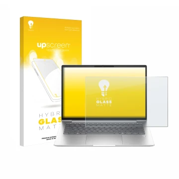 Face avant d’un emballage produit avec le logo de la marque upscreen. À côté, l’appareil HP ProBook 4 G1a 14