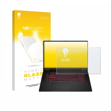 Face avant d’un emballage produit avec le logo de la marque upscreen. À côté, l’appareil ASUS TUF Gaming A18 2025 est représen