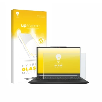 Face avant d’un emballage produit avec le logo de la marque upscreen. À côté, l’appareil MSI Stealth A16 AI+ est représenté av