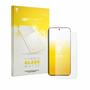 Face avant d’un emballage produit avec le logo de la marque upscreen. À côté, l’appareil Oppo Reno 15 Pro est représenté avec 