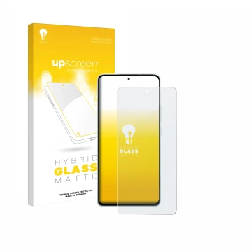 Face avant d’un emballage produit avec le logo de la marque upscreen. À côté, l’appareil Xiaomi Redmi Note 14 5G est représent