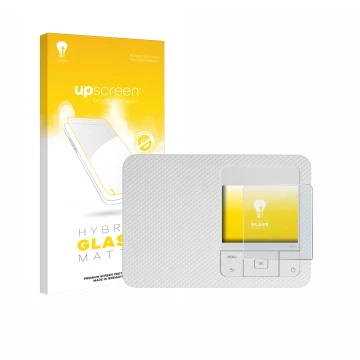 Face avant d’un emballage produit avec le logo de la marque upscreen. À côté, l’appareil Canon Selphy CP1500 Mini est représen