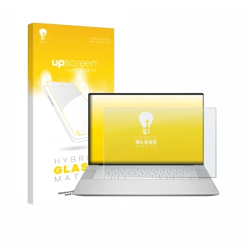 Face avant d’un emballage produit avec le logo de la marque upscreen. À côté, l’appareil Dell 16 Premium Laptop est représenté