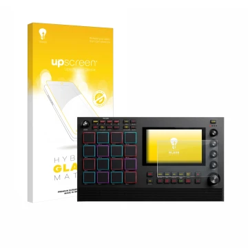 Face avant d’un emballage produit avec le logo de la marque upscreen. À côté, l’appareil Akai MPC Live III est représenté avec