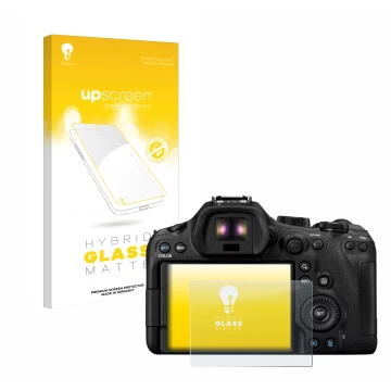 Face avant d’un emballage produit avec le logo de la marque upscreen. À côté, l’appareil Canon EOS R6 Mark III est représenté 