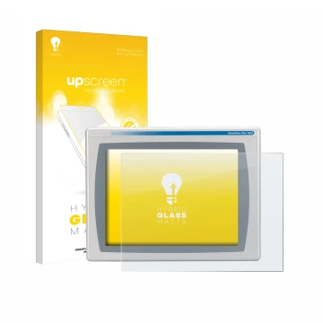 Face avant d’un emballage produit avec le logo de la marque upscreen. À côté, l’appareil Allen Bradly HMI AB 2711P-RDT15C est 