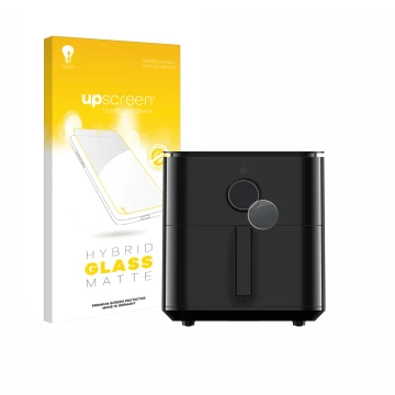 Face avant d’un emballage produit avec le logo de la marque upscreen. À côté, l’appareil Xiaomi Air Fryer 6.5 L est représenté