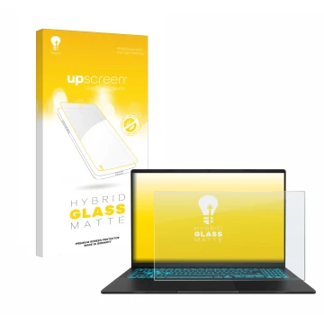 Face avant d’un emballage produit avec le logo de la marque upscreen. À côté, l’appareil ASUS V16 V3607 est représenté avec la