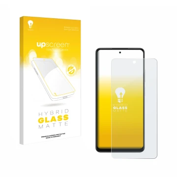 Face avant d’un emballage produit avec le logo de la marque upscreen. À côté, l’appareil Oppo A5x est représenté avec la prote