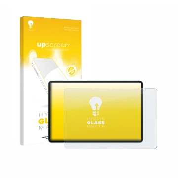 Face avant d’un emballage produit avec le logo de la marque upscreen. À côté, l’appareil Huawei MatePad 11.5