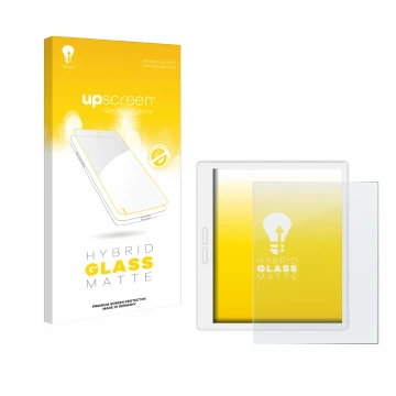 Face avant d’un emballage produit avec le logo de la marque upscreen. À côté, l’appareil Bigme B751C-S est représenté avec la 