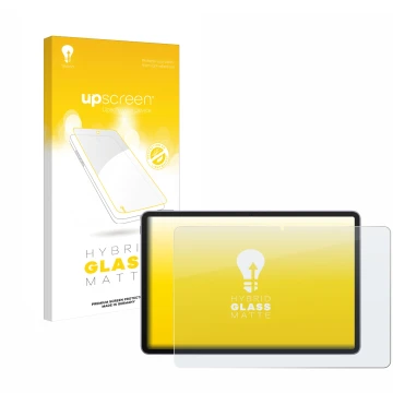 Face avant d’un emballage produit avec le logo de la marque upscreen. À côté, l’appareil Huawei MatePad 11.5
