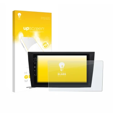 Face avant d’un emballage produit avec le logo de la marque upscreen. À côté, l’appareil Dynavin D8-DF31 9