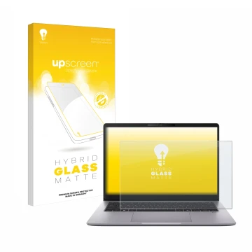 Face avant d’un emballage produit avec le logo de la marque upscreen. À côté, l’appareil ASUS ExpertBook P3 G2 est représenté 