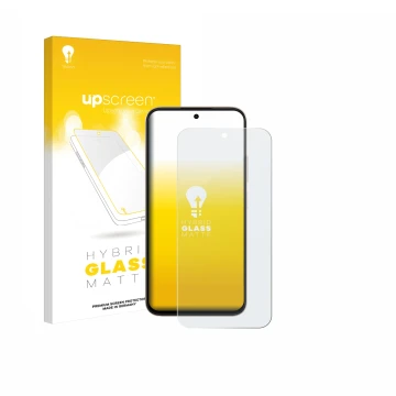 Face avant d’un emballage produit avec le logo de la marque upscreen. À côté, l’appareil Oppo A6t est représenté avec la prote