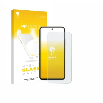 Face avant d’un emballage produit avec le logo de la marque upscreen. À côté, l’appareil Oppo A6c est représenté avec la prote