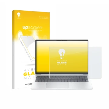 Face avant d’un emballage produit avec le logo de la marque upscreen. À côté, l’appareil HP EliteBook 8 G1i 16