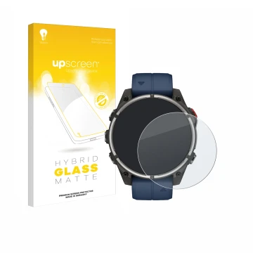 Face avant d’un emballage produit avec le logo de la marque upscreen. À côté, l’appareil Garmin quatix 8 Pro (47 mm) est repré