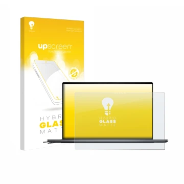 Face avant d’un emballage produit avec le logo de la marque upscreen. À côté, l’appareil Dell XPS 16 DA16260 est représenté av