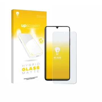 Face avant d’un emballage produit avec le logo de la marque upscreen. À côté, l’appareil Cubot A40 est représenté avec la prot