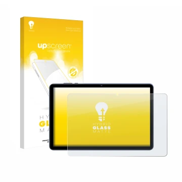 Face avant d’un emballage produit avec le logo de la marque upscreen. À côté, l’appareil WOREGOO M283-EEA 10.1