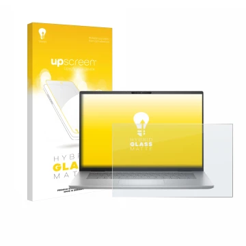 Face avant d’un emballage produit avec le logo de la marque upscreen. À côté, l’appareil Dell Inspiron 16 Plus 7630 est représ